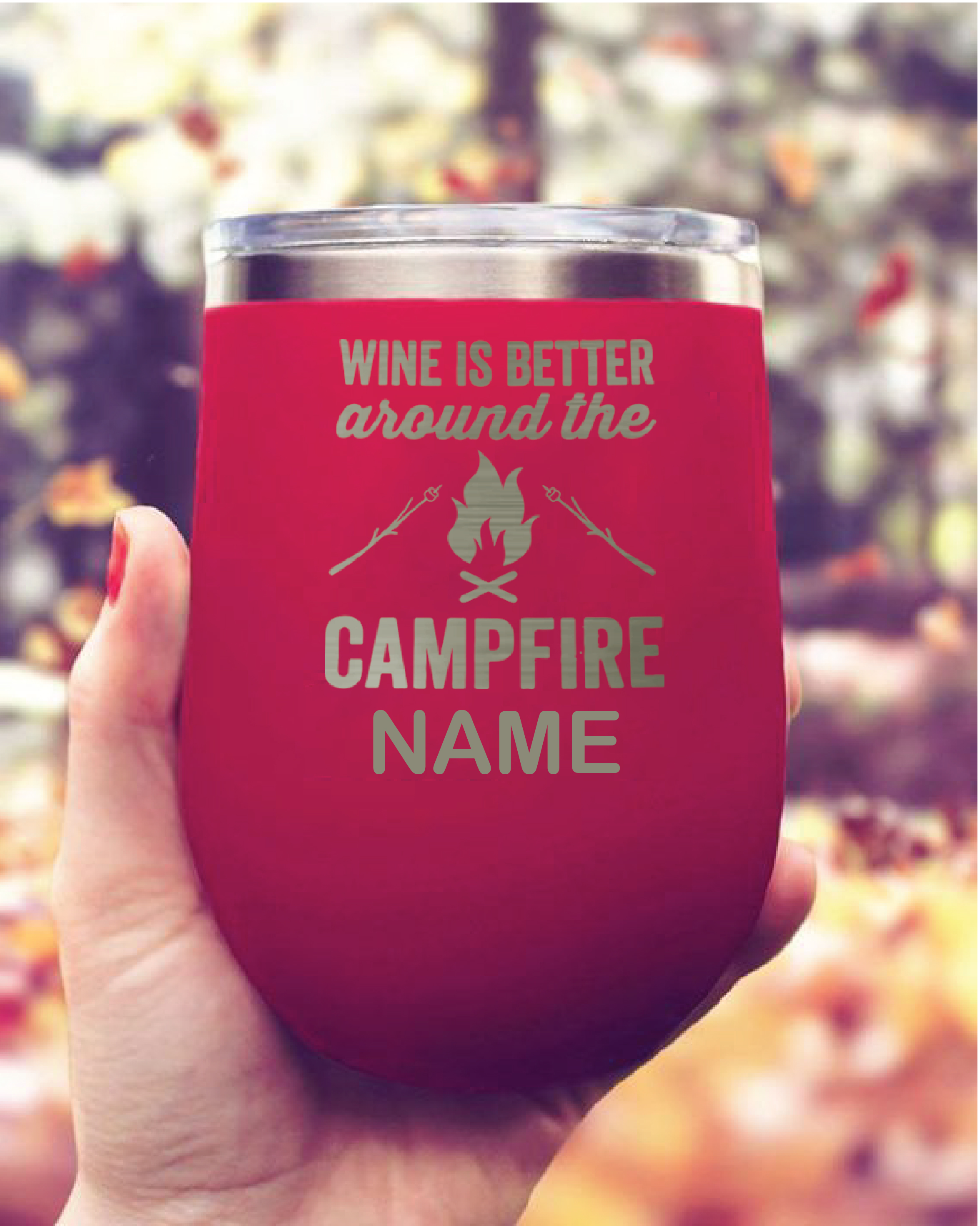 Campfire Red Wine Personalised Vacuum Insulated Stainless Steel Tumbler with Lid